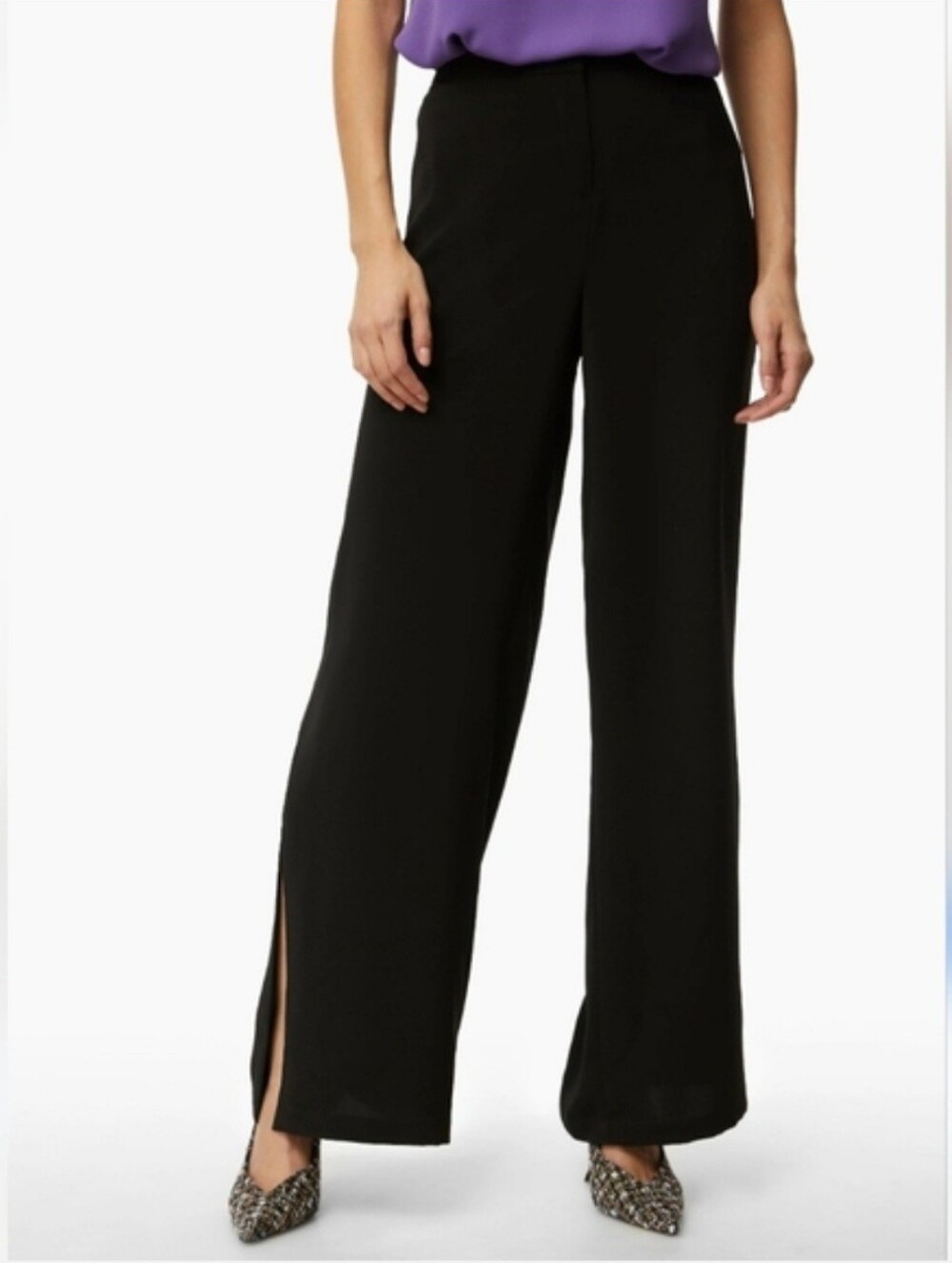 🆕️ Only Black Wide-Leg Split-Side Super Stretch Pull-On Pants Size L NWTS